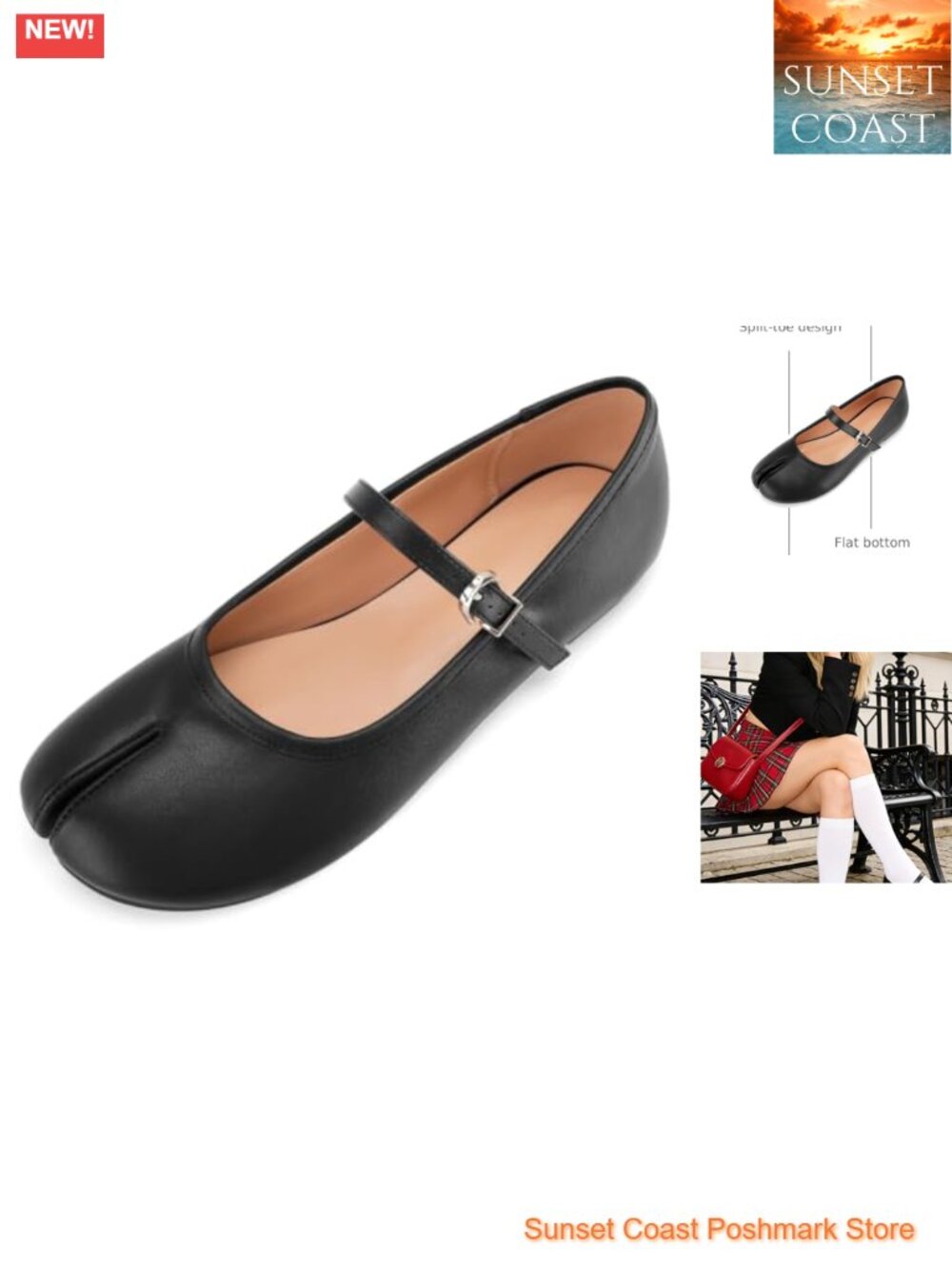 Women's Tabi Heels Split Toe Chunky Mary Jane Pumps